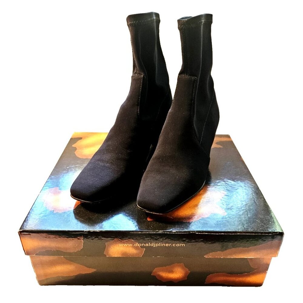 Donald J. Pliner Sophia Pull-On Sock Ankle Bootie 7.5 Black Stretch & Dust Bag